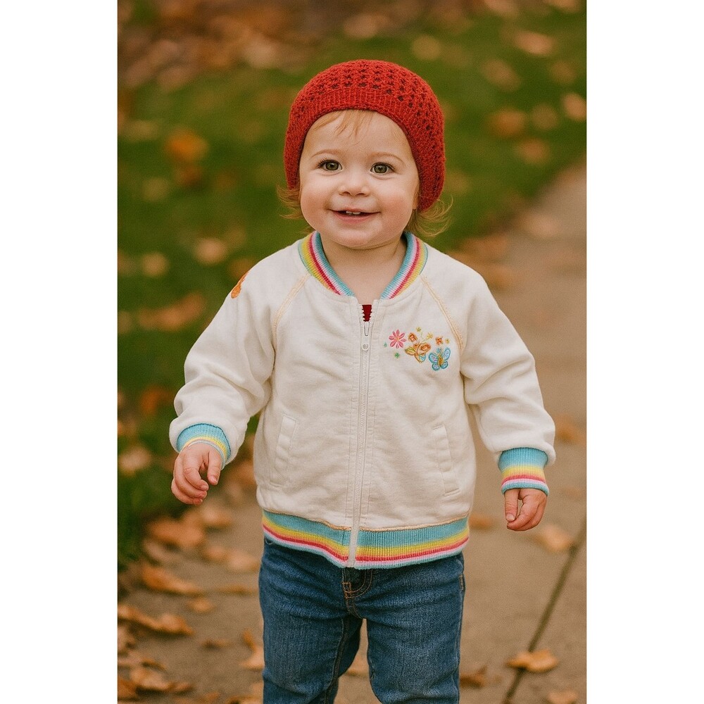Vintage 80s Koala Kids 18M Jacket White with Rainbow Sleeves Toddler Sports